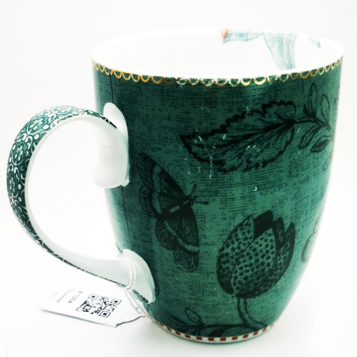 PiP Studio Yeşil Çiçekli Porselen Kupa – Şık ve Zarif Kahve & Çay Kupası (10.5 cm)