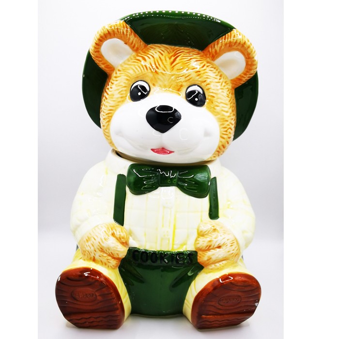 Large Lidded Teddy Bear Cookie Jar – A Collectible Cheerful Design with Childlike Elegance