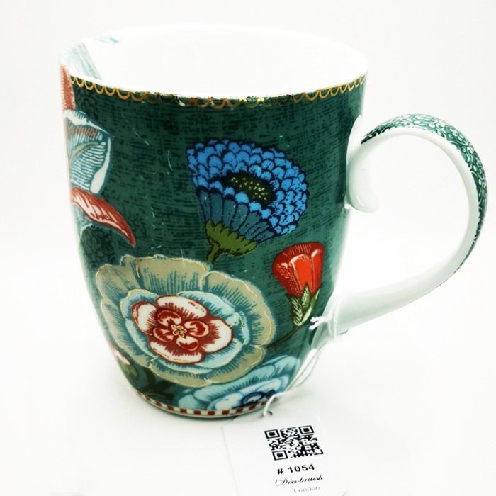 PiP Studio Green Flower Porcelain Mug - Stylish and Elegant Coffee & Tea Mug (10.5 cm)