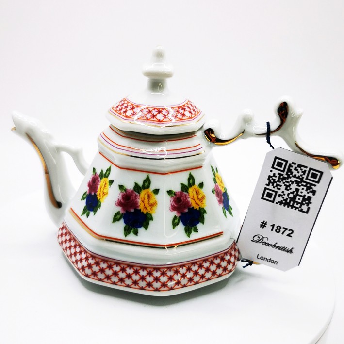 Hand-Painted Vintage Miniature Porcelain Teapot - Floral Pattern Nostalgic Collectible Object