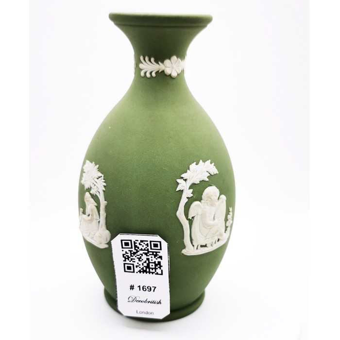 Wedgwood Green Jasperware Collectible Vase – English Neoclassical Elegance, Elegant Decorative Object