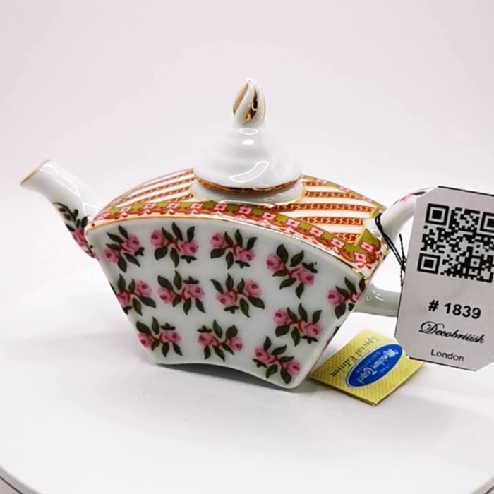 Porcelain Art Vintage Miniature Pink Rose Patterned Porcelain Teapot - Special Edition Collectible