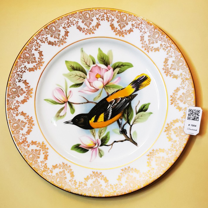 Vintage English Porcelain Bird Wall Plate - Flower Patterned Collectible Antique Plate