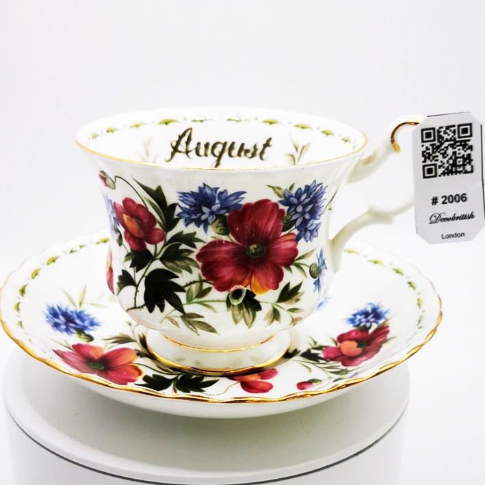 Vintage Royal Albert August Poppy Çay Fincanı ve Tabağı Seti - İngiliz Koleksiyonluk Porselen