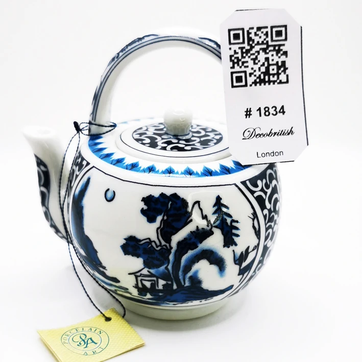 Porcelain Art Vintage Miniature Blue and White Landscape Pattern Porcelain Teapot - Collectible