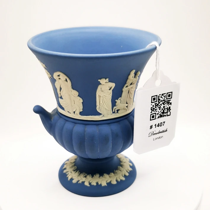 Wedgwood Mavi İki Kulplu Vazo - El Yapımı Jasperware Koleksiyonluk Vazo