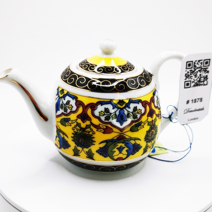 Hand-Painted Vintage Miniature Porcelain Teapot - Iznik Patterned Nostalgic Collectible Object