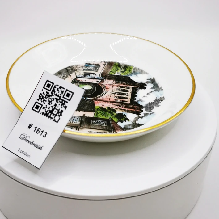 Royal Worcester Kale Girişi Çizimli Lokumluk - Vintage İngiliz Sunumluk, Tarihi Mimari Koleksiyon Objesi