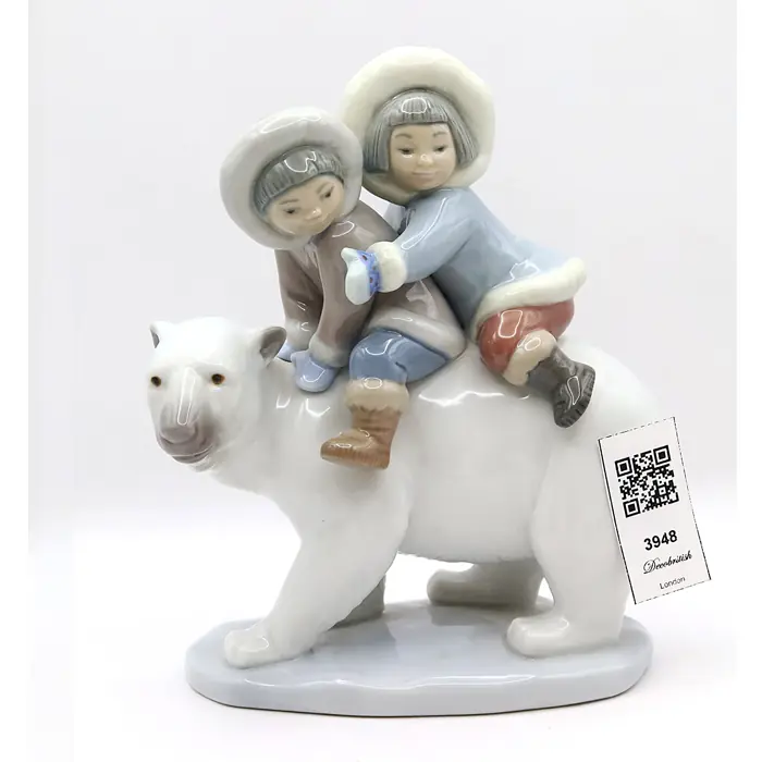 Lladro Eskimo Riders Figurine – No. 5353: Two Inuit Children on a