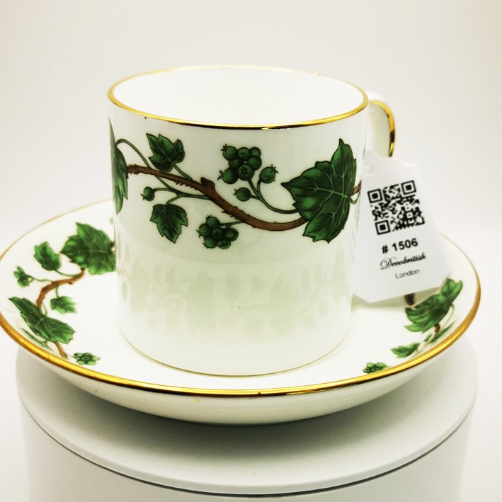 Crown Staffordshire Green Grape Leaf Double Coffee Cup – Elevate Your Coffee Moments with English Elegance