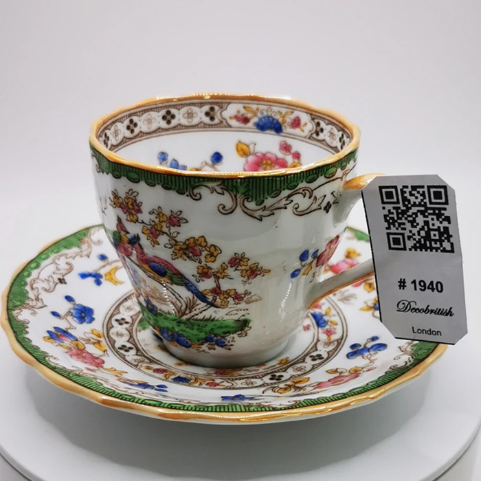 Spode Fincan & Tabak – Y8380-G Elysee Eden Desen, Çiçek ve Kuş Motifli (Kahve Boy)