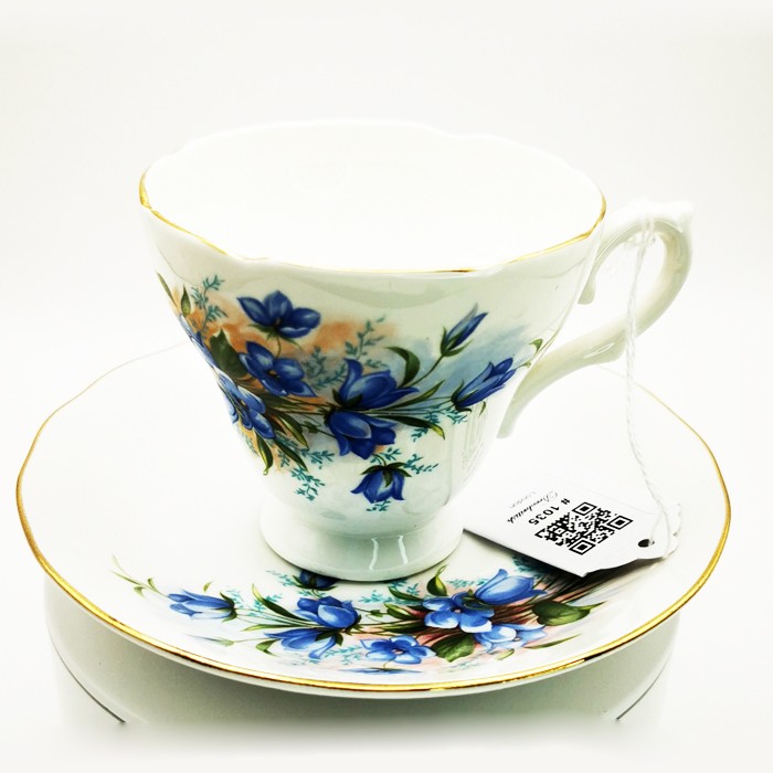 Royal Sutherland Blue Flower Pattern Fine Porcelain Tea Cup - Elegant English Design