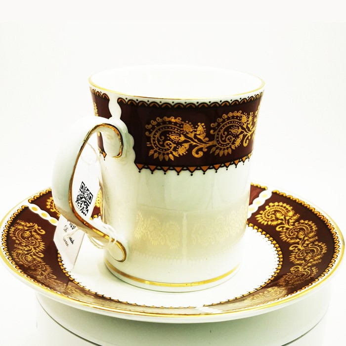 Elizabethan Burgundy Handmade Decorative Double Coffee Cup - Elegant Burgundy and Gold Detailed Design