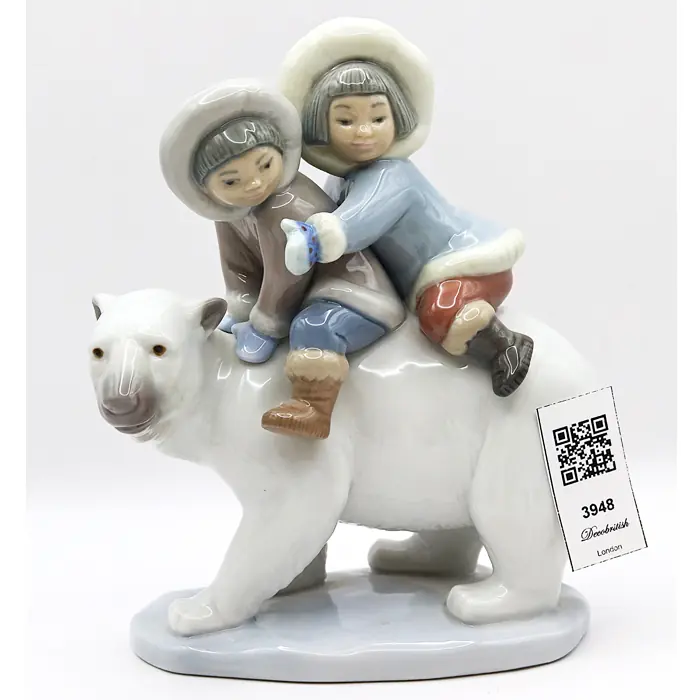 Lladro Eskimo Riders Figurine – No. 5353: Two Inuit Children on a