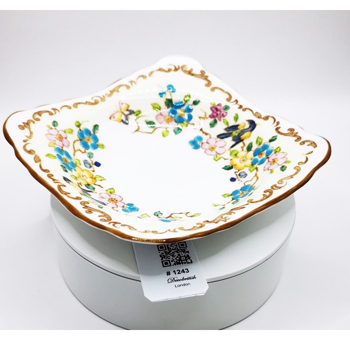 Crown Staffordshire Serving Dish – Blue and Pink Floral Design