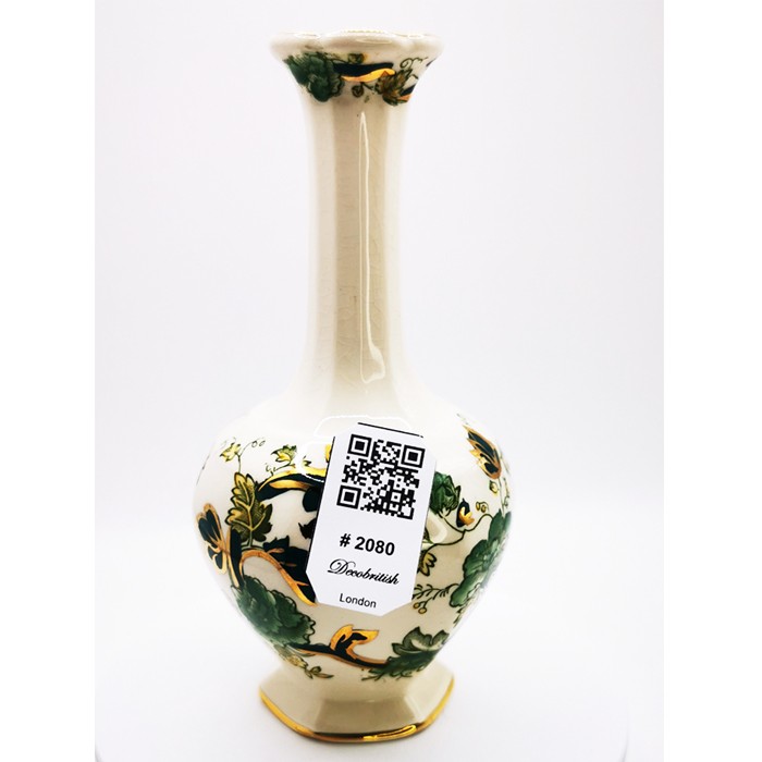 Vintage Mason's Green Patterned Long-Necked Vase - English Porcelain Antique Collectible