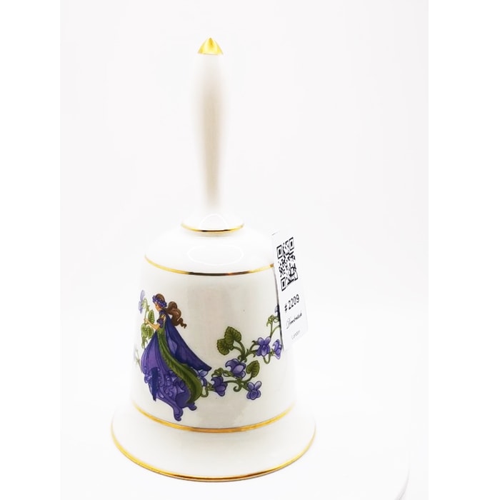 Franklin Mint – Periler Serisi Mor Çiçekli ve Yeşil Yapraklı Zil (13,5 x 7,5 cm)