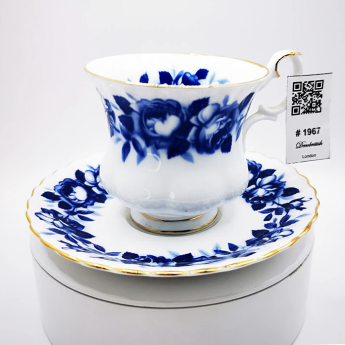 Royal Albert Tea Cup & Saucer – Aristocrat Blue and White (Double Kahve Boy)