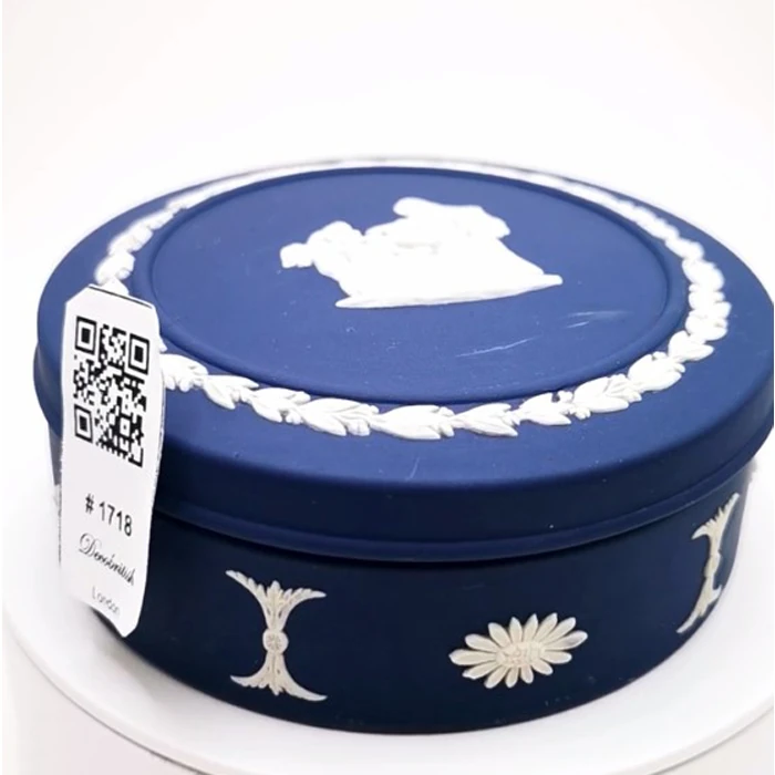 Wedgwood Lacivert Jasperware Koleksiyonluk Bonboniyer - İngiliz Neoklasik Zarafeti, Dekoratif Şekerlik/Takılık