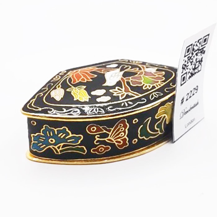 Cloisonné Kuşlu Yelpaze Şeklinde Kutu (2 x 6,5 cm)