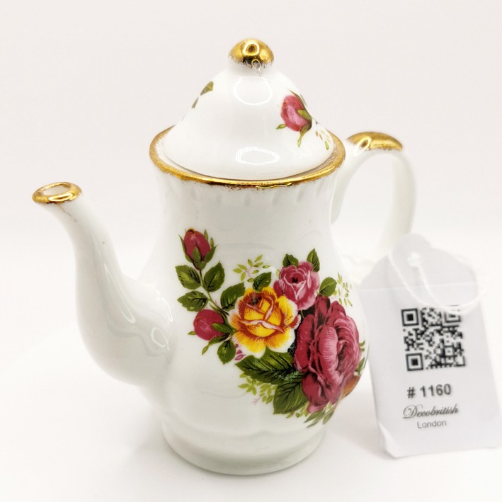 Fenton China Miniature Teapot – Hand-painted, Gold Edged, Rose Pattern