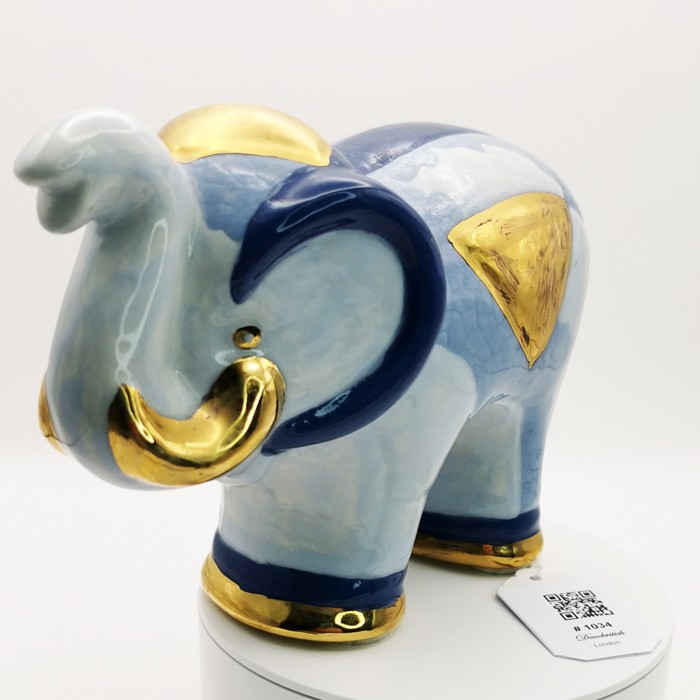 Decorative Blue Elephant Figurine - Symbol of Luck and Prosperity - 13 cm Height, 18 cm Width
