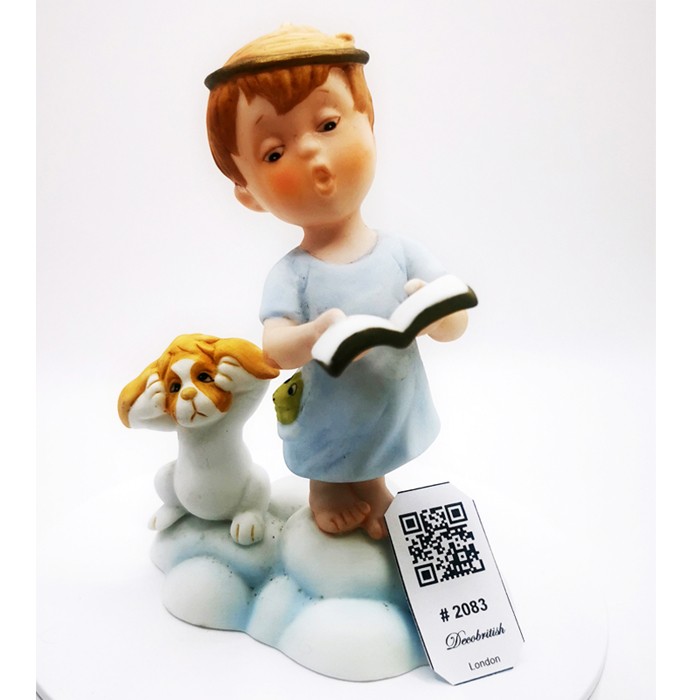 Vintage Franklin Mint Almost Angels "Make a Joyful Noise" Figurine - Angel Child and Dog Collectible Figurine