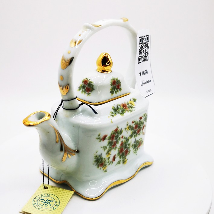 Delicate Flowers Adorned Vintage Miniature Porcelain Teapot - Hand-Painted Collectible Object