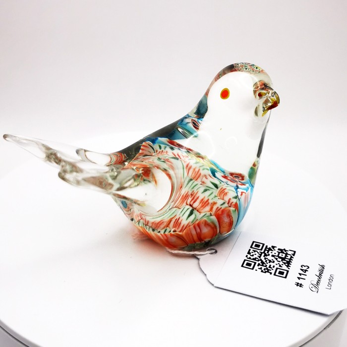 Murano Style Glass Bird – Blue and Colorful Transparent Details