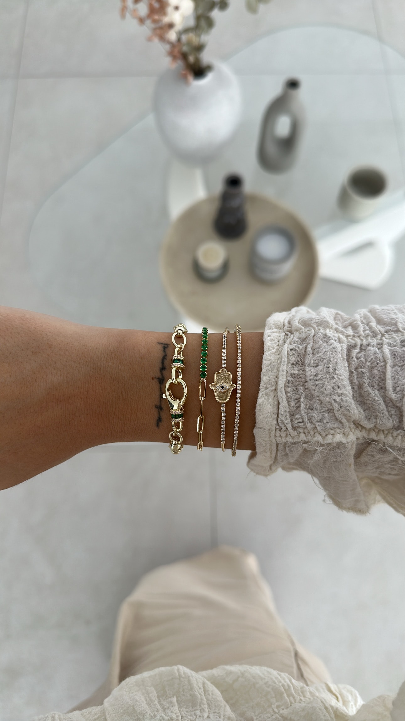 Yeşil taşlı kilit detaylı bileklik 1