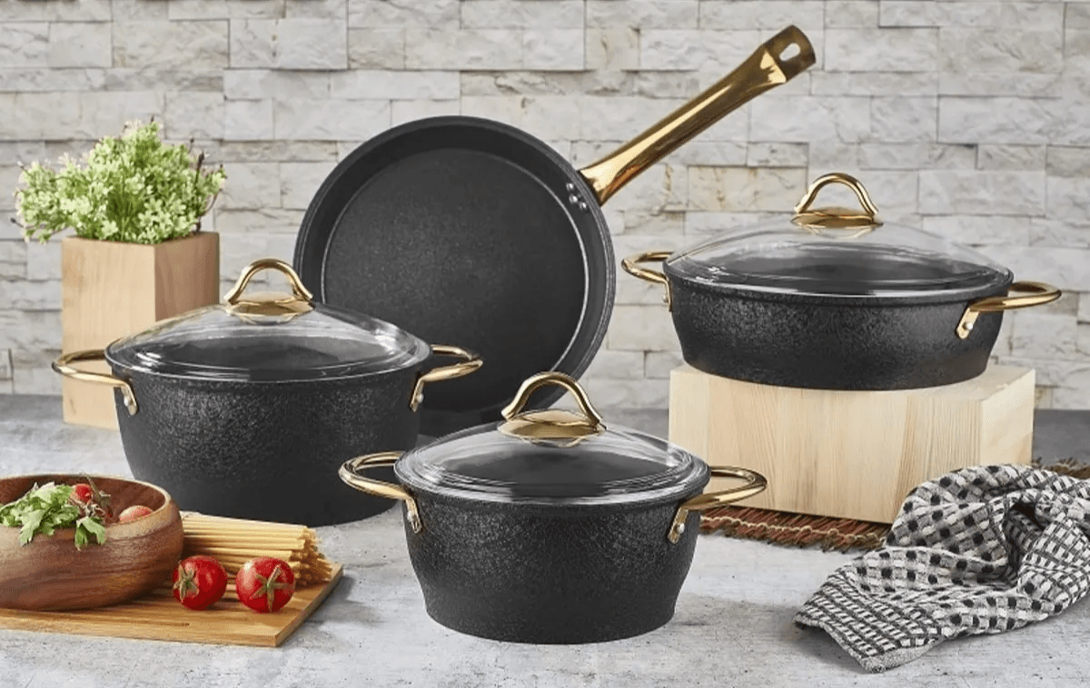 Black Legend 7 Parça Gold Saplı Tencere Seti