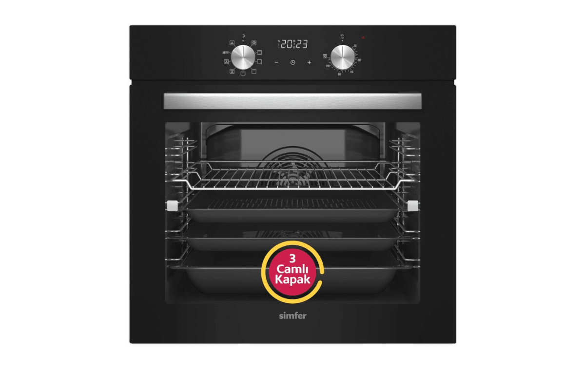 Simfer 8211 Air Fry Plus Ankastre Fırın 10 Fonksiyon Dijital Saat, Grill, Teleskobik Ray, Siyah