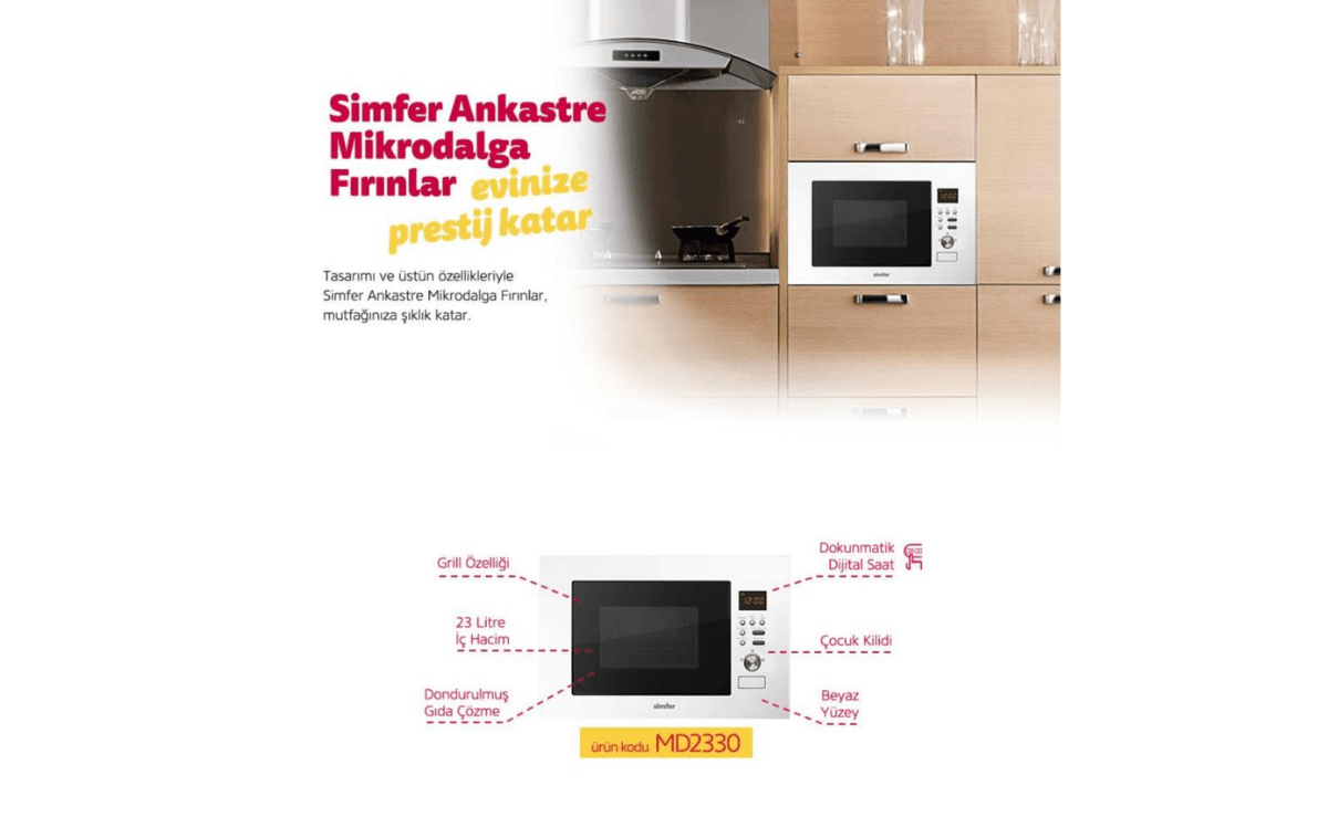 Simfer Md2330 Ankastre Mikrodalga Fırın Beyaz