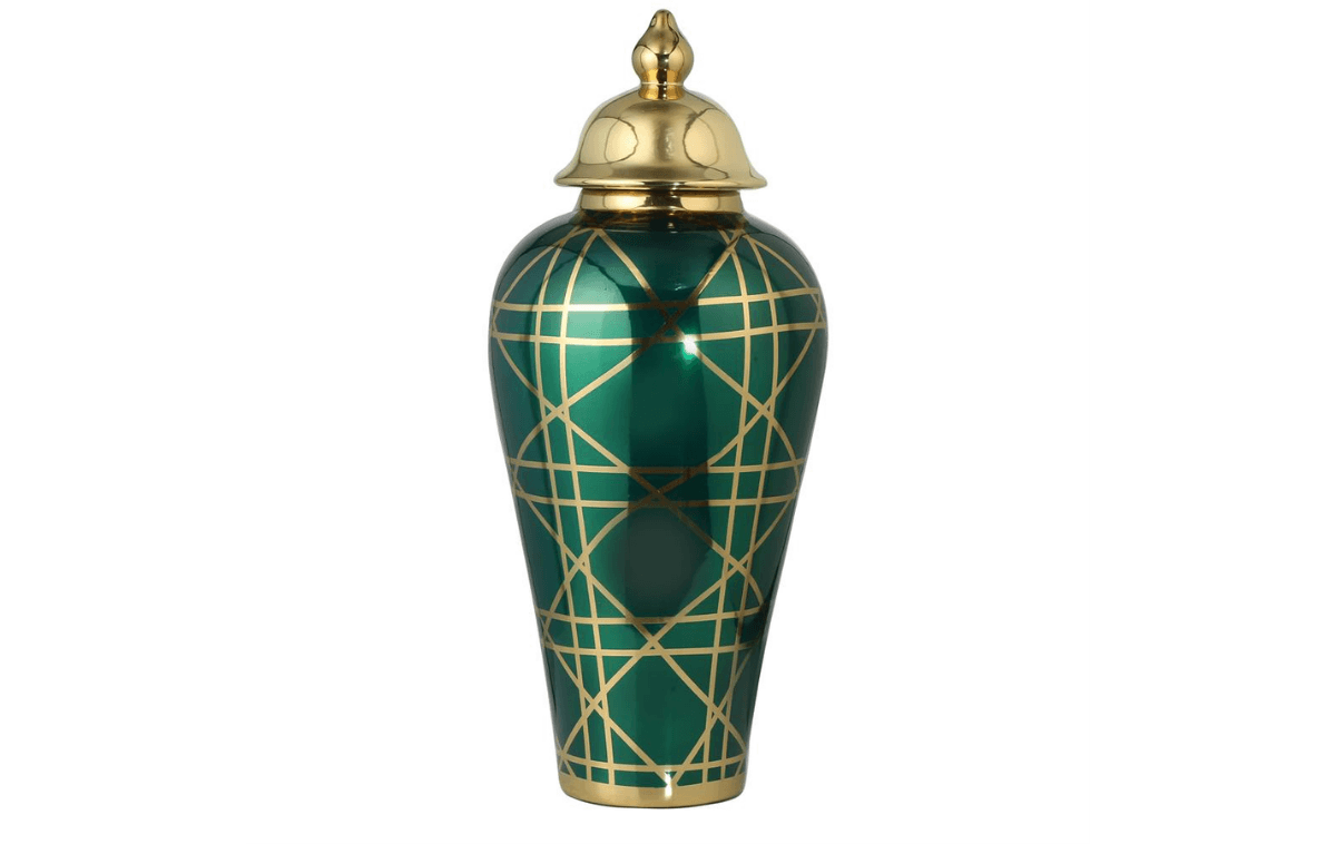 Hanzade Konsept Yeşil Kareli Vazo Büyük 15x30x66 Cm - AK.WLT0639