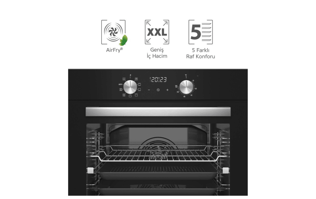 Simfer 8211 Air Fry Plus Ankastre Fırın 10 Fonksiyon Dijital Saat, Grill, Teleskobik Ray, Siyah