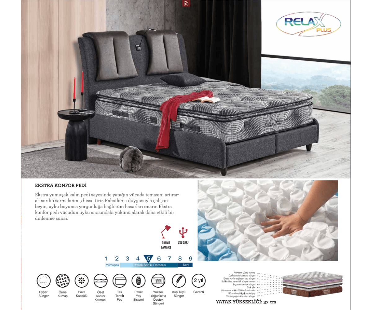 Vespero Relax Plus 160*200 Yatak Baza Başlık Set