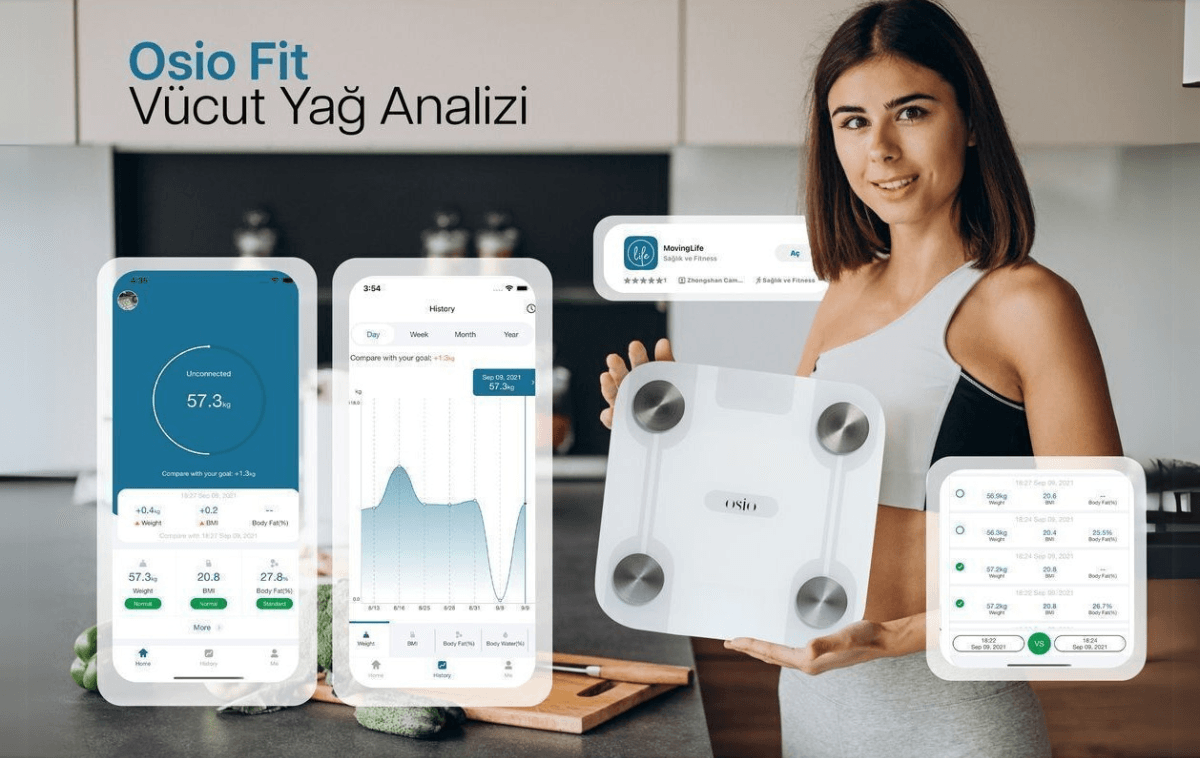 Osio Fit Vücut Yağ Analiz Özellikli Akıllı Bluetooth Tartı