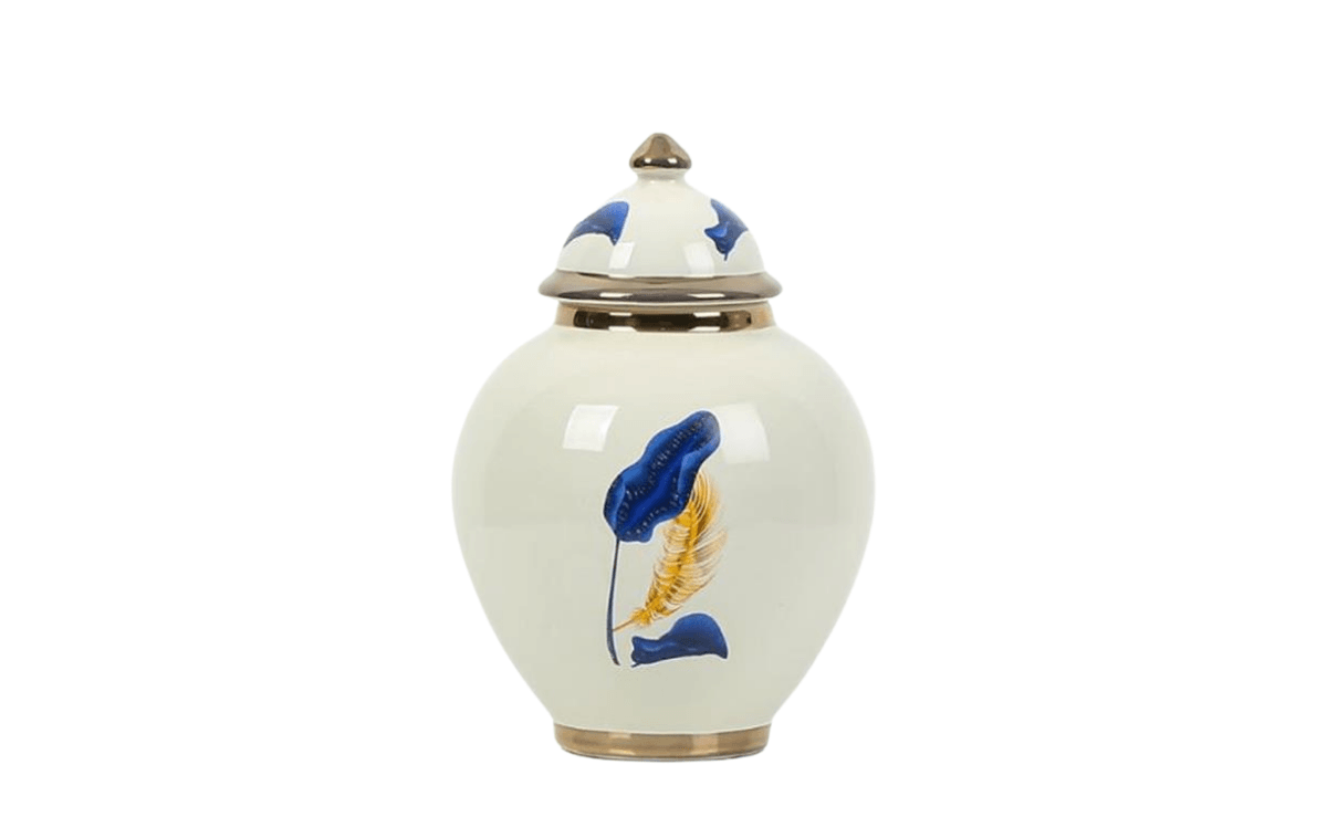 Hanzade Konsept Şah Mavi Gold Yaprak Desenli Küp Küçük 21 Cm - AK.NRH0060