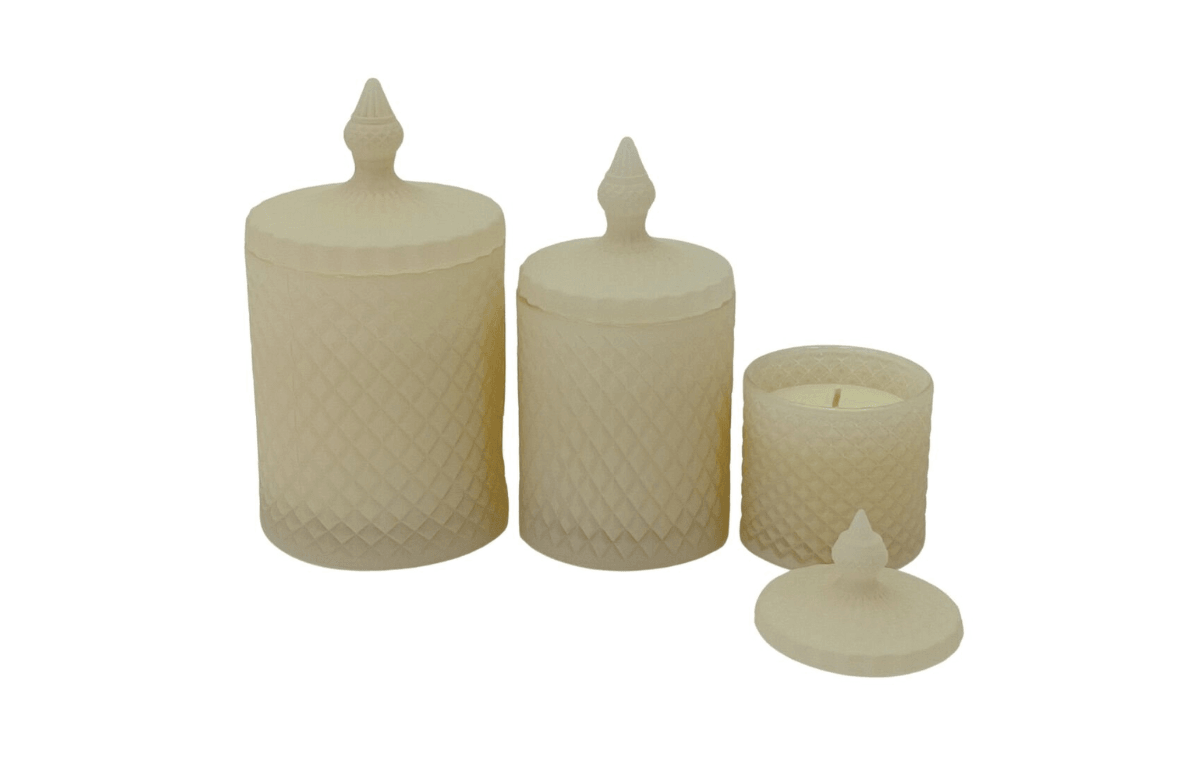 Hanzade Konsept Üçlü Set Cam Kase Mum Krem 12x21 Cm - 3256