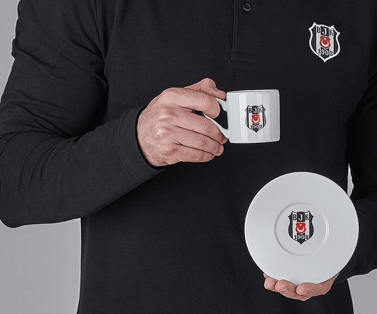 Beşiktaş Lisanslı Arma Logo 2li Kahve Fincan Takımı Beşiktaş