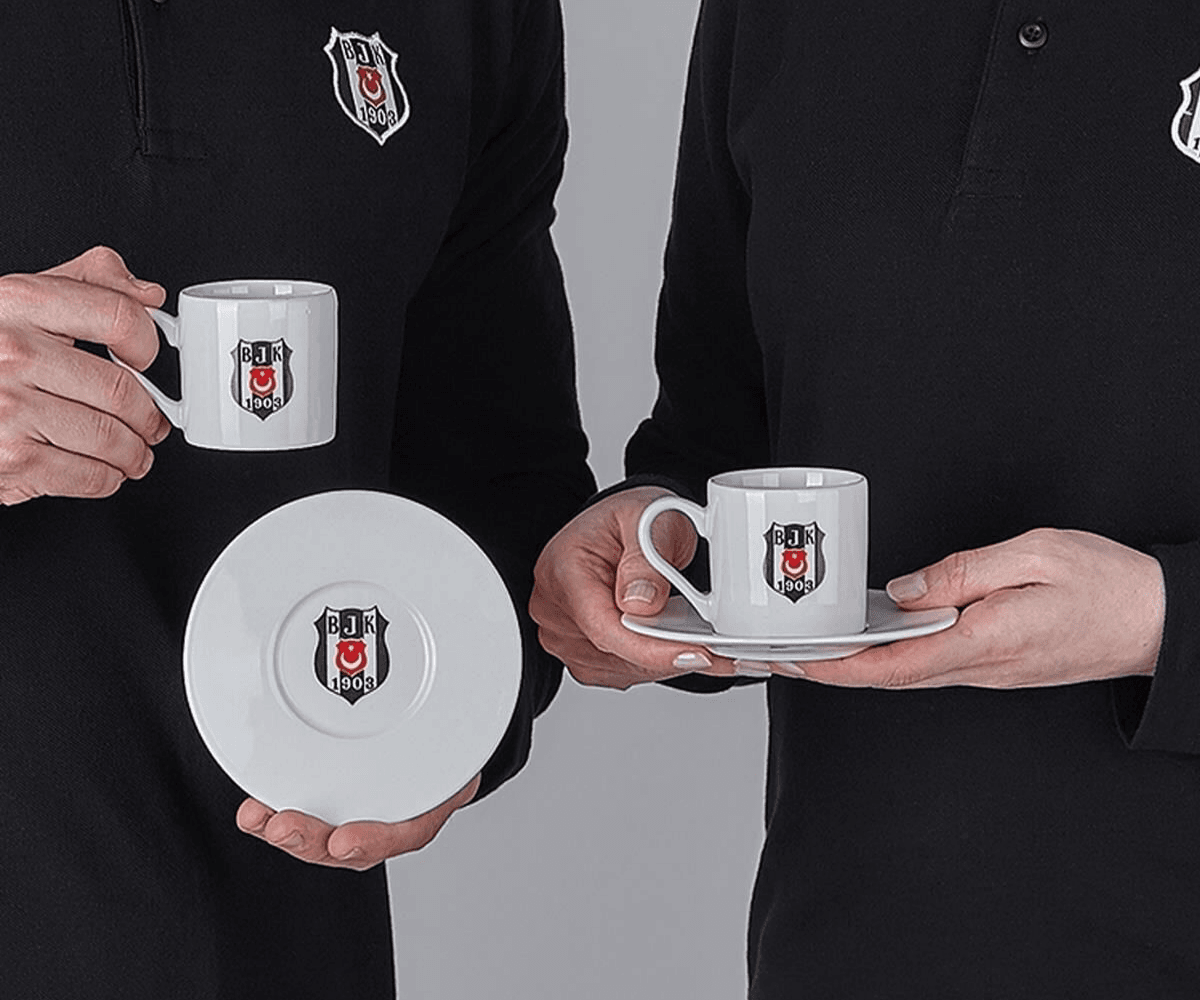 Beşiktaş Lisanslı Arma Logo 2li Kahve Fincan Takımı Beşiktaş