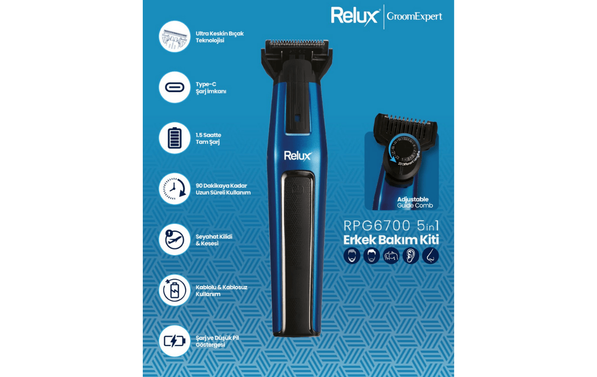 Relux RPG6700 GroomExpert 5 in 1 Erkek Bakım Kiti