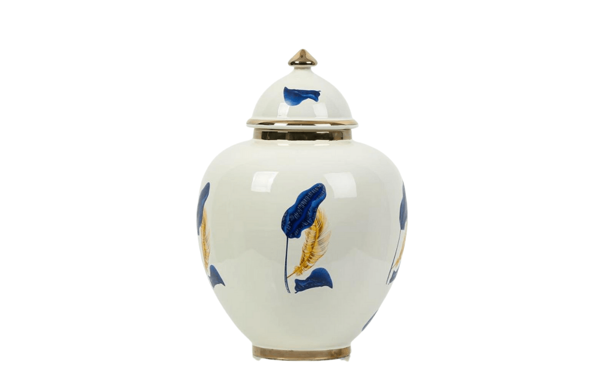 Hanzade Konsept Şah Mavi Gold Yaprak Desenli Küp Jumbo 38 Cm - AK.NRH0057