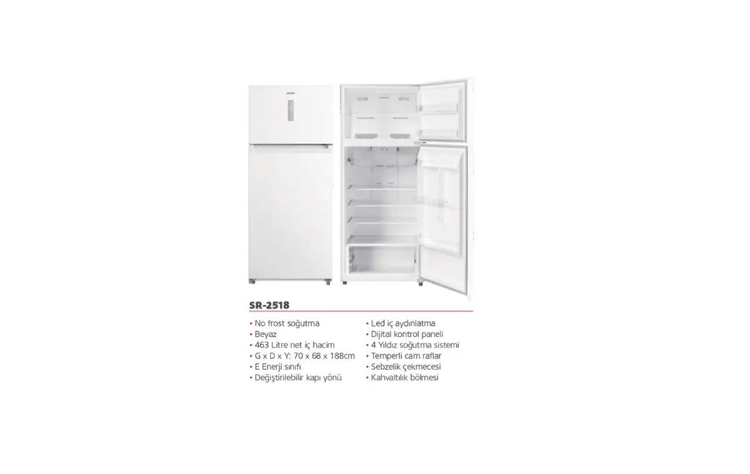 SİMFER SR-2518 DİJİTAL NO FROST 463L BUZDOLABI BEYAZ