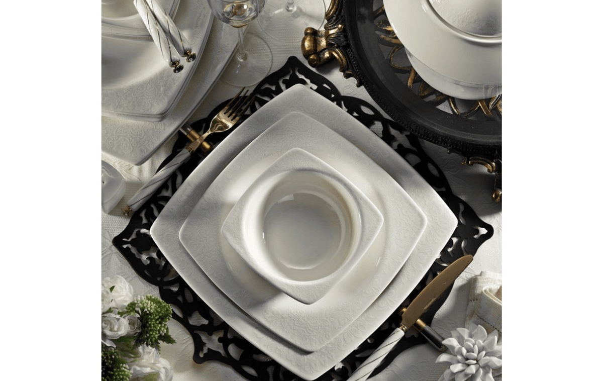 Kütahya Porselen Bone Mare 62 Parça Yemek Takımı Platin