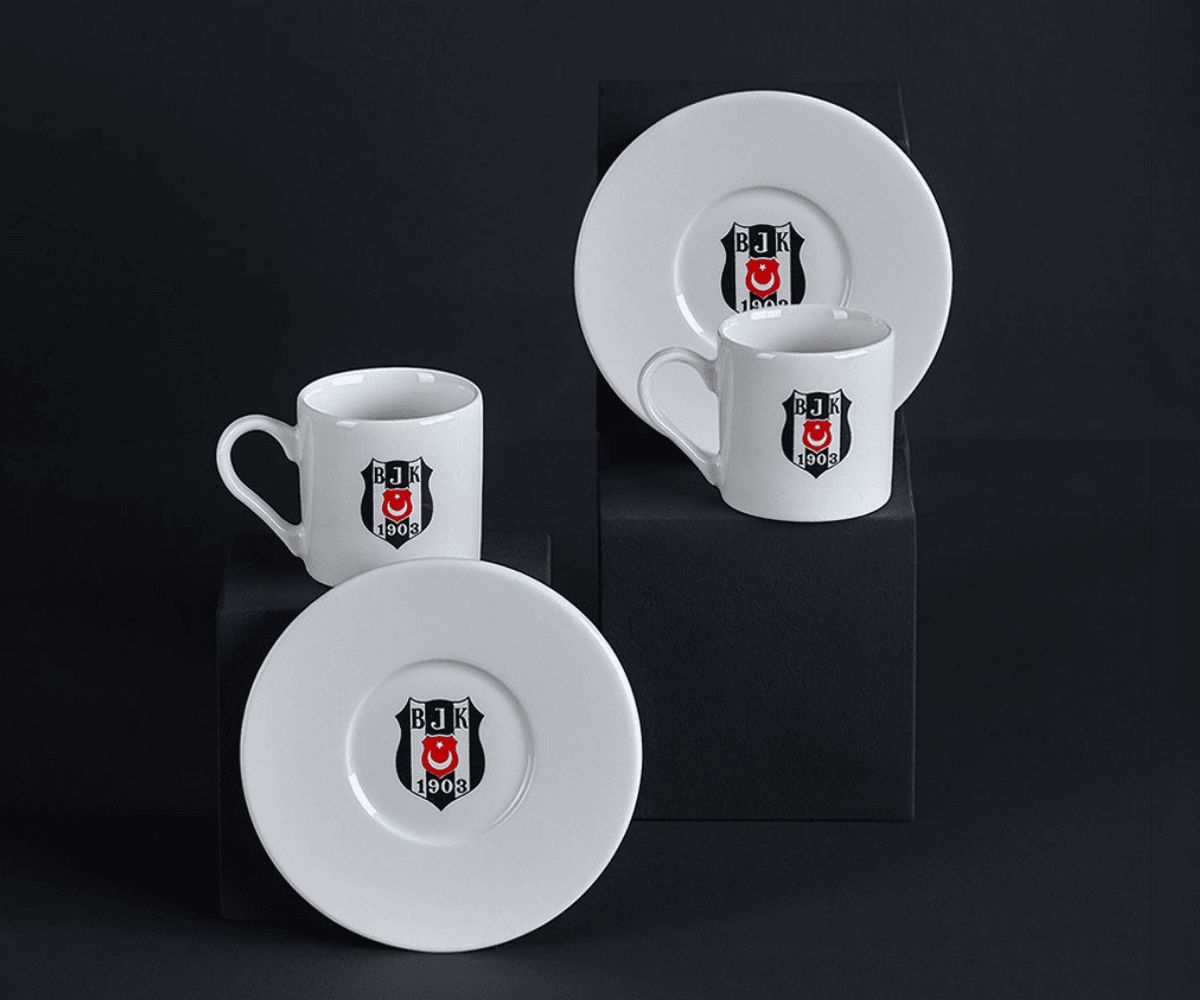 Beşiktaş Lisanslı Arma Logo 2li Kahve Fincan Takımı Beşiktaş