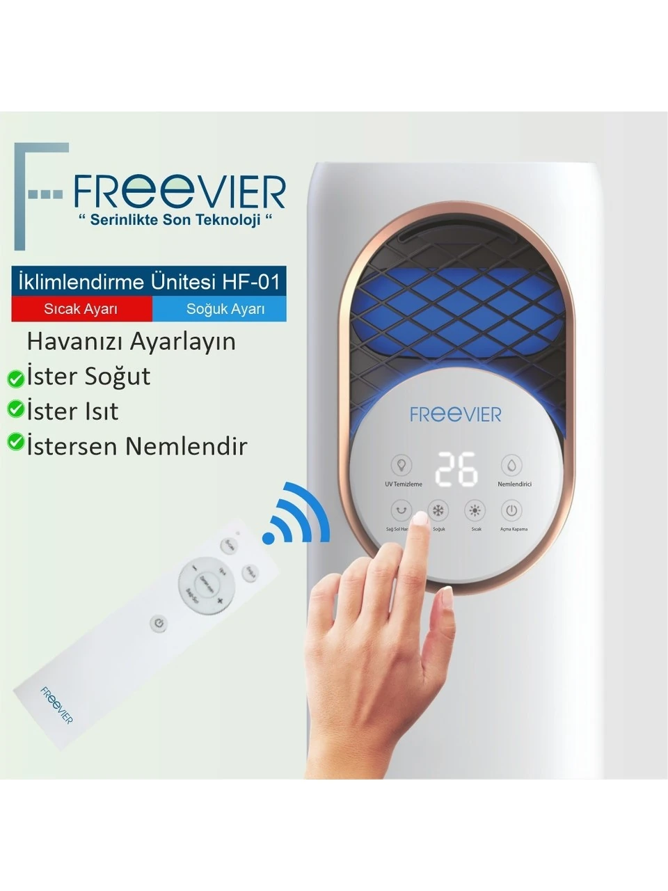 Freevier HF-01 Neptün Uzaktan Kumadanlı Kule Tipi Vantilatör + ISITICI