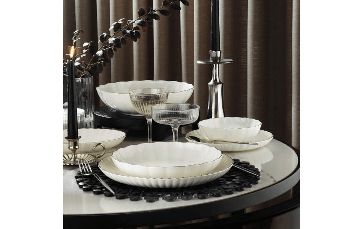 Kütahya Porselen Bone Luz-Form 52 Parça Yemek Takımı Platin File
