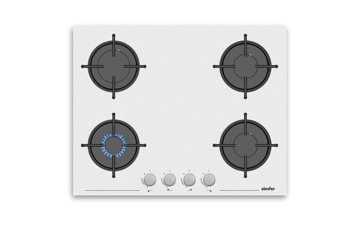 Simfer 3654 4G 65Cm Beyaz Cam Ankastre Ocak Emaye Izgara