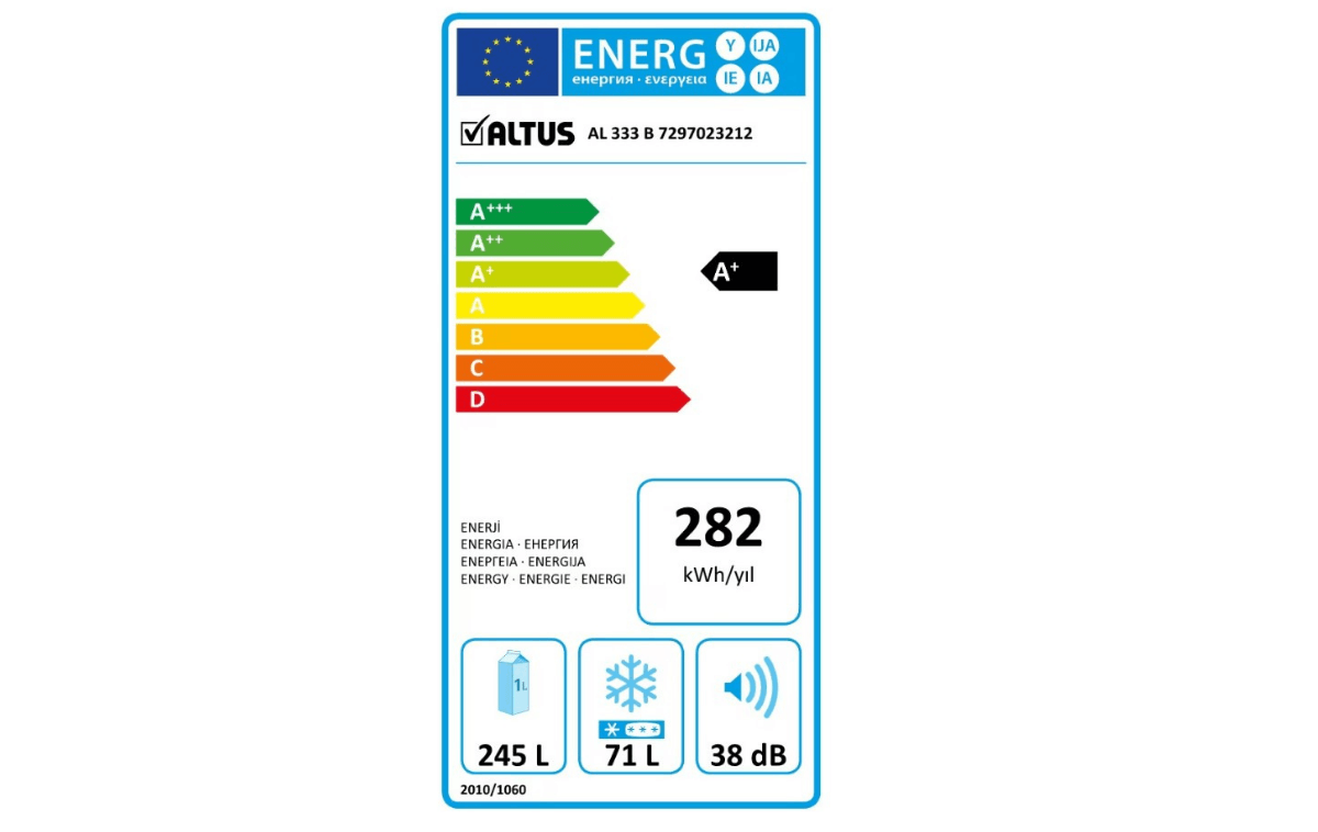  Altus Al333BE 316Lt İki Kapılı A+ Enerji Buzdolabı
